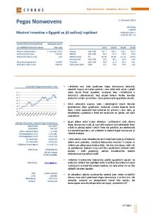 1. července 2013 INVESTIČNÍ DOPORUČENÍ: AKUMULOVAT 12-MĚSÍČNÍ CÍLOVÁ CENA: 592 CZK E 2014E 2015E. Pegas Nonwovens aktualizace cílové ceny