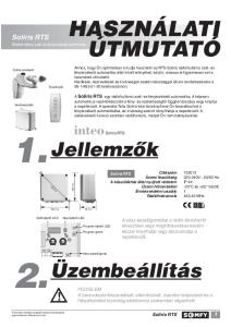 1. Jellemzôk. 2. Üzembeállítás HASZNÁLATI ÚTMUTATÓ. inteo Soliris RTS. Soliris RTS Rádióhullámú szél- és fényérzékelô automatika