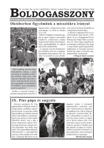 2012. Magyarok Nagyasszonya IV. évfolyam, 9. szám. Októberben figyelmünk a missziókra irányul