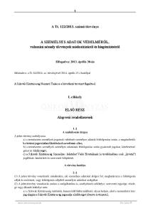 2013. számú törvénye. A SZEMÉLYES ADATOK VÉDELMÉRŐL, valamint némely törvények módosításáról és kiegészítéséről. I