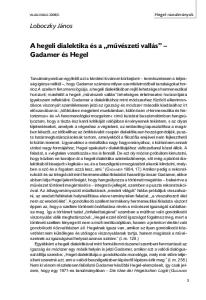 A hegeli dialektika és a művészeti vallás Gadamer és Hegel