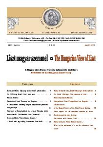 A Magyar Liszt Ferenc Társaság információs kiadványa Newsletter of the Hungarian Liszt Society