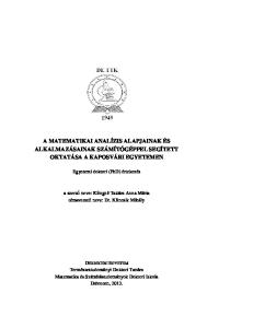 A MATEMATIKAI ANALÍZIS ALAPJAINAK ÉS ALKALMAZÁSAINAK SZÁMÍTÓGÉPPEL SEGÍTETT OKTATÁSA A KAPOSVÁRI EGYETEMEN