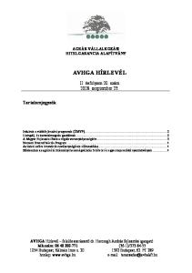 AGRÁR-VÁLLALKOZÁSI HITELGARANCIA ALAPÍTVÁNY AVHGA HÍRLEVÉL. II. évfolyam 20. szám szeptember 23