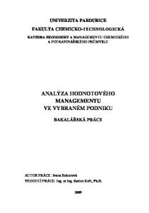 ANALÝZA HODNOTOVÉHO MANAGEMENTU VE VYBRANÉM PODNIKU