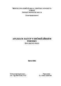 APLIKACE HACCP V DRŮBEŽÁŘSKÉM PODNIKU DIPLOMOVÁ PRÁCE