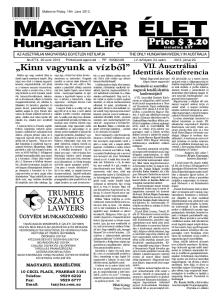 AZ AUSZTRÁLIAI MAGYARSÁG EGYETLEN HETILAPJA * THE ONLY HUNGARIAN WEEKLY IN AUSTRALIA