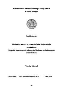 Bakalářská práce. Diet quality impact on growth and survival of freshwater zooplankton species (literární rešerše) Veronika Sýkorová