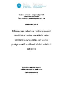 Bakalářská práce. Jihočeská univerzita v Českých Budějovicích Zdravotně sociální fakulta Ústav sociálních a speciálněpedagogických věd