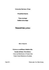 Bakalářská práce. Univerzita Karlova v Praze. Filozofická fakulta. Ústav etnologie. Kultura a modifikace lidského těla: ženská obřízka v Kurdistánu