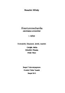 Benedict Mihály. Kvantummechanika. számítógépes animációkkal I. RÉSZ. Czirják Attila Dömötör Piroska Földi Péter