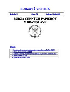 BURZOVÝ VESTNÍK BURZA CENNÝCH PAPIEROV V BRATISLAVE