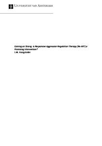 Coming on Strong. Is Responsive Aggression Regulation Therapy (Re-ART) a Promising Intervention? L.M. Hoogsteder