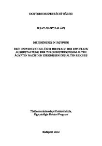 DOKTORI DISSZERTÁCIÓ TÉZISEI IRSAY-NAGY BALÁZS DIE KRÖNUNG IN ÄGYPTEN