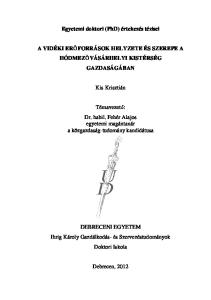 Egyetemi doktori (PhD) értekezés tézisei. Kis Krisztián. Témavezetı: Dr. habil. Fehér Alajos egyetemi magántanár a közgazdaság-tudomány kandidátusa