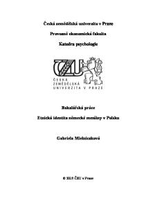 Česká zemědělská univerzita v Praze. Provozně ekonomická fakulta. Katedra psychologie