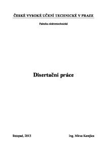 ČESKÉ VYSOKÉ UČENÍ TECHNICKÉ V PRAZE. Fakulta elektrotechnická. Disertační práce