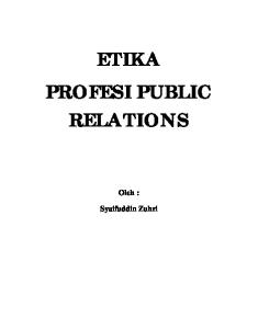 ETIKA PROFESI PUBLIC RELATIONS
