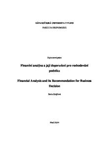 Finanční analýza a její doporučení pro rozhodování podniku