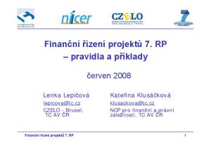 Finanční řízení projektů 7. RP pravidla a příklady