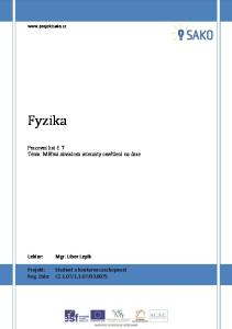 Fyzika Pracovní list č. 7 Téma: Měření závislosti intenzity osvětlení na čase Mgr. Libor Lepík Student a konkurenceschopnost