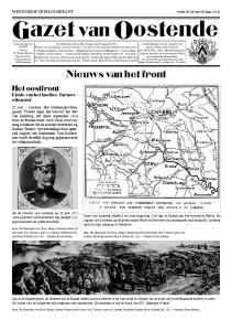 Gazet van Oostende. Nieuws van het front. Het oostfront. Einde van het Gorlice-Tarnow offensief. WEKELIJKSE OORLOGSKRANT week 25 (20 tot 26 juni 1915)