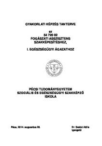 GYAKORLATI KÉPZÉS TANTERVE. az FOGÁSZATI ASSZISZTENS SZAKKÉPESÍTÉSHEZ, I. EGÉSZSÉGÜGYI ÁGAZATHOZ