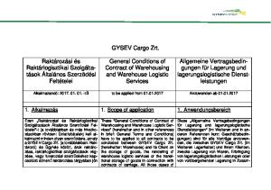 GYSEV Cargo Zrt. General Conditions of Contract of Warehousing and Warehouse Logistic Services