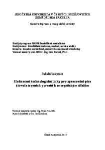 Hodnocení technologické linky pro zpracování píce z trvale travních porostů k energetickým účelům