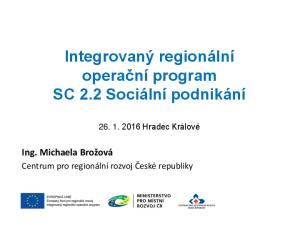 Integrovaný regionální operační program SC 2.2 Sociální podnikání