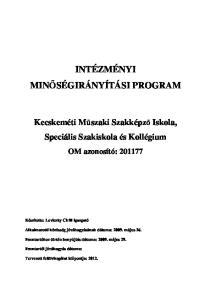 INTÉZMÉNYI MINŐSÉGIRÁNYÍTÁSI PROGRAM