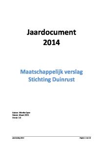 Jaardocument 2014 Maatschappelijk verslag Stichting Duinrust
