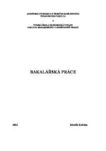 JIHOČESKÁ UNIVERZITA V ČESKÝCH BUDĚJOVICÍCH PEDAGOGICKÁ FAKULTA VYSOKÁ ŠKOLA EKONOMICKÁ V PRAZE FAKULTA MANAGEMENTU V JINDŘICHOVĚ HRADCI