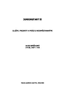 JUNIORSTART II SLUŽBY, PROJEKTY A PRÁCE S NEZAMĚSTANANÝMI ALICE SPÁČILOVÁ , SPSP + HEN