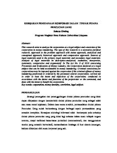 KEBIJAKAN PEMIDANAAN KORPORASI DALAM TINDAK PIDANA PENCUCIAN UANG Sakeus Ginting Program Magister Ilmu Hukum Universitas Udayana