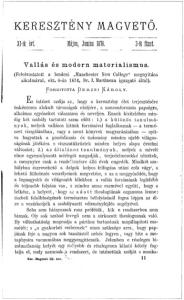 KERESZTÉNY MAGVETŐ, Vallás és modern materialismus