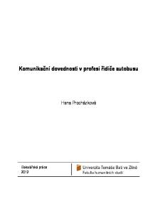 Komunikační dovednosti v profesi řidiče autobusu. Hana Procházková