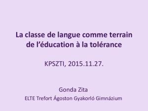 La classe de langue comme terrain de l éducation à la tolérance