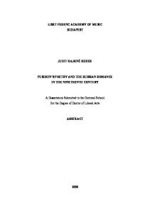 LISZT FERENC ACADEMY OF MUSIC BUDAPEST JUDIT RAJKNÉ KEREK PUSHKIN S POETRY AND THE RUSSIAN ROMANCE IN THE NINETEENTH CENTURY