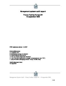 Management systeem audit rapport. Tricorp Textiles Europe BV 10 september 2009