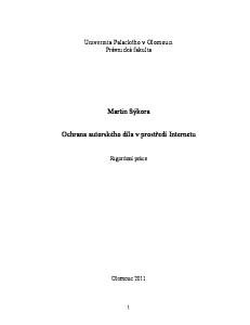 Martin Sýkora. Ochrana autorského díla v prostředí Internetu