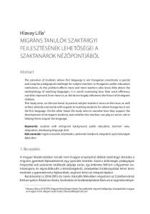 MIGRÁNS TANULÓK SZAKTÁRGYI FEJLESZTÉSÉNEK LEHETŐSÉGEI A SZAKTANÁROK NÉZŐPONTJÁBÓL