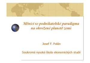 Měnící se podnikatelské paradigma na ohrožené planetě zemi