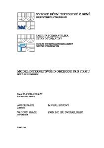 MODEL INTERNETOVÉHO OBCHODU PRO FIRMU MODEL OF E-COMMERCE