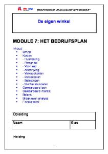 MODULE 7: HET BEDRIJFSPLAN