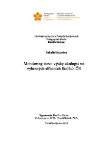 Monitoring stavu výuky ekologie na vybraných středních školách ČR