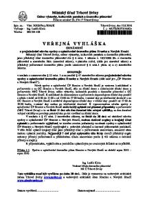 Městský úřad Trhové Sviny Odbor výstavby, kulturních památek a územního plánování Žižkovo náměstí 32, Trhové Sviny