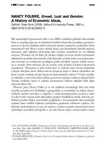 NANCY FOLBRE, Greed, Lust and Gender. A History of Economic Ideas, Oxford New York 2009, Oxford University Press, 380 s., ISBN