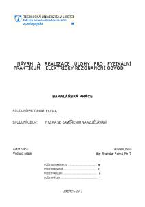 NÁVRH A REALIZACE ÚLOHY PRO FYZIKÁLNÍ PRAKTIKUM - ELEKTRICKÝ REZONANČNÍ OBVOD