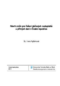 Návrh změn pro řešení daňových nedoplatků u přímých daní v České republice. Bc. Hana Ryšánková